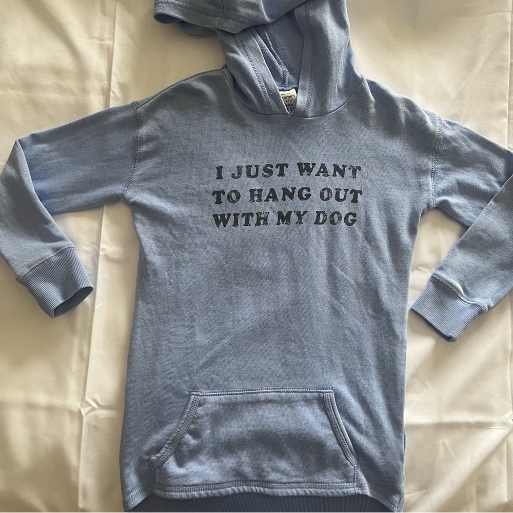 Carter’s Kids Unisex Sz 6/6X Blue Graphic Print Hoodie‎ with Kangaroo Pocket